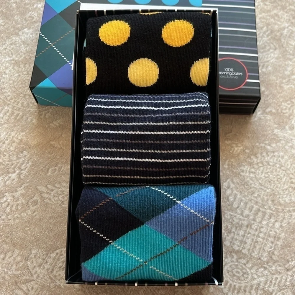 Brand New Men’s Dress Socks Colorful Argyle Patterned Cotton 3 Pack Gift Box